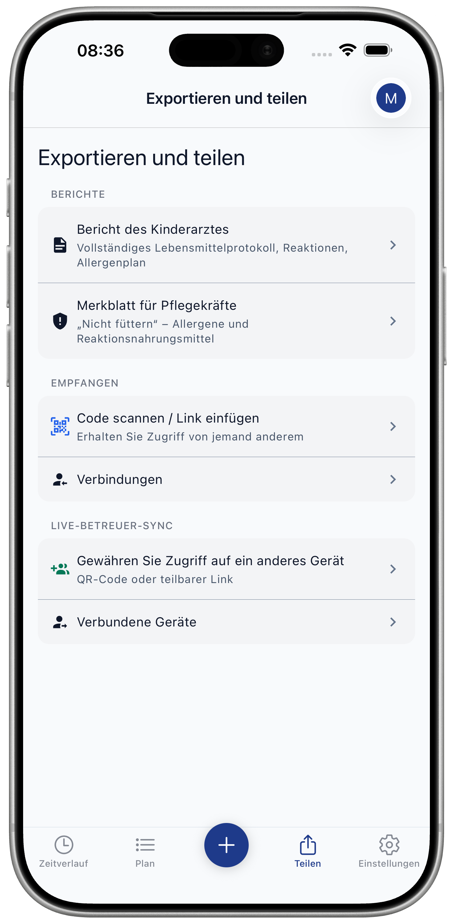 Export and Share screen