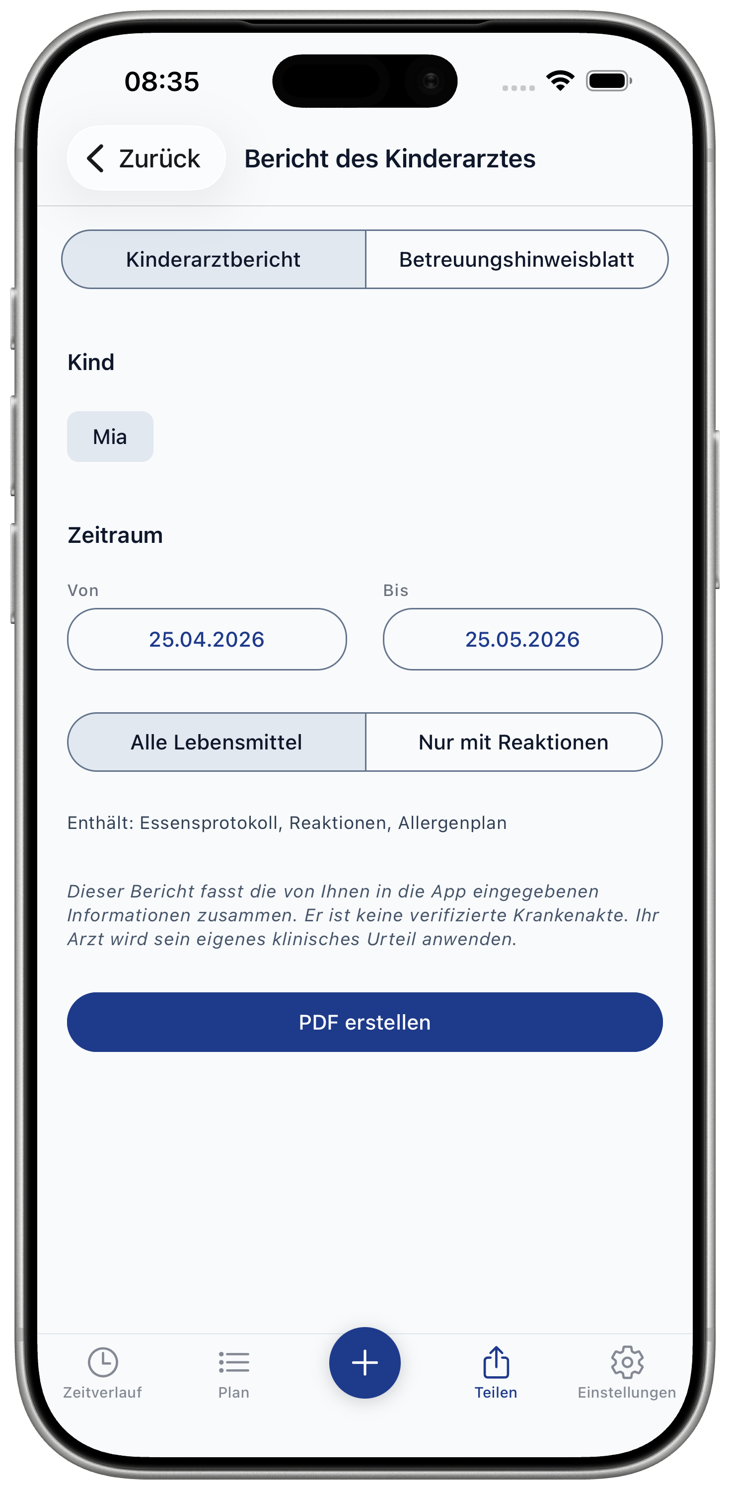 Paediatrician report screen