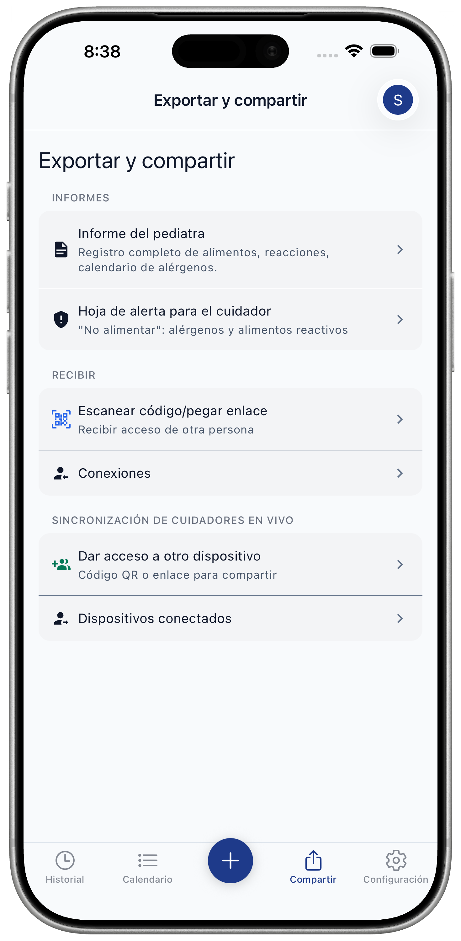 Export and Share screen