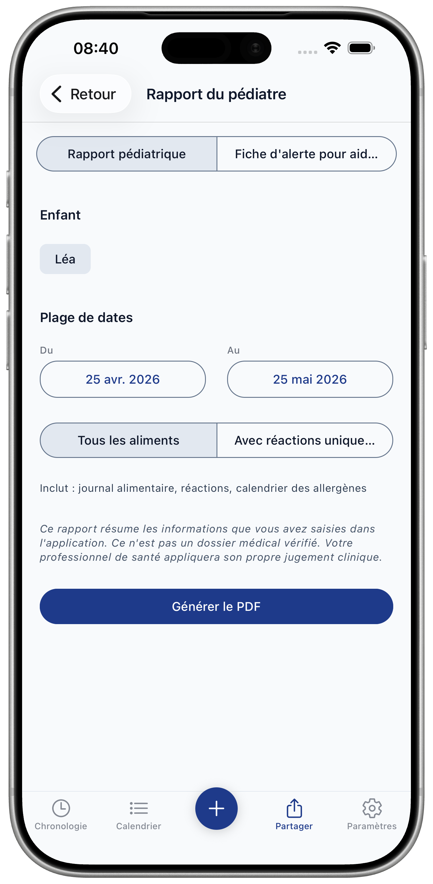 Paediatrician report screen
