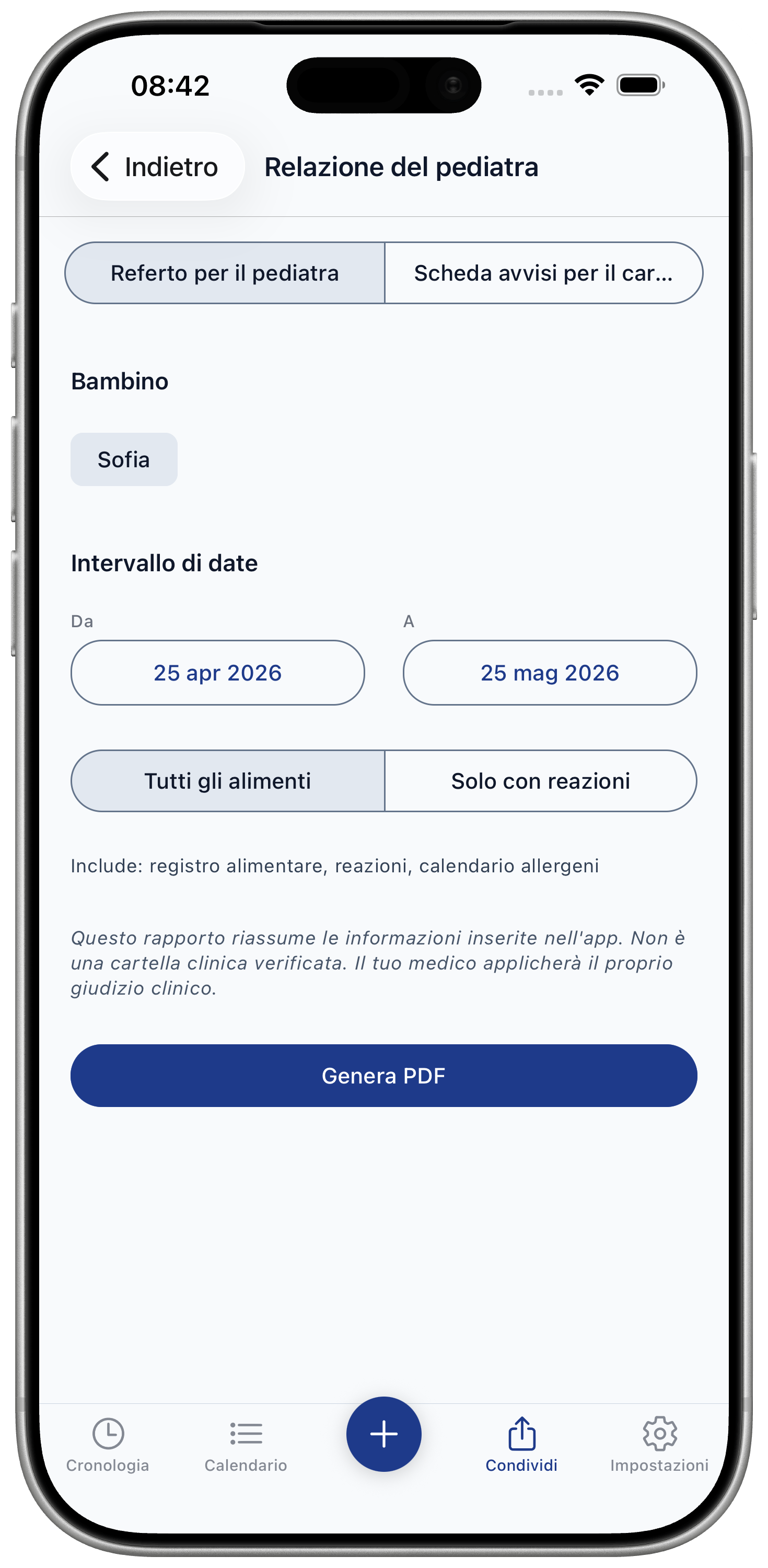 Paediatrician report screen