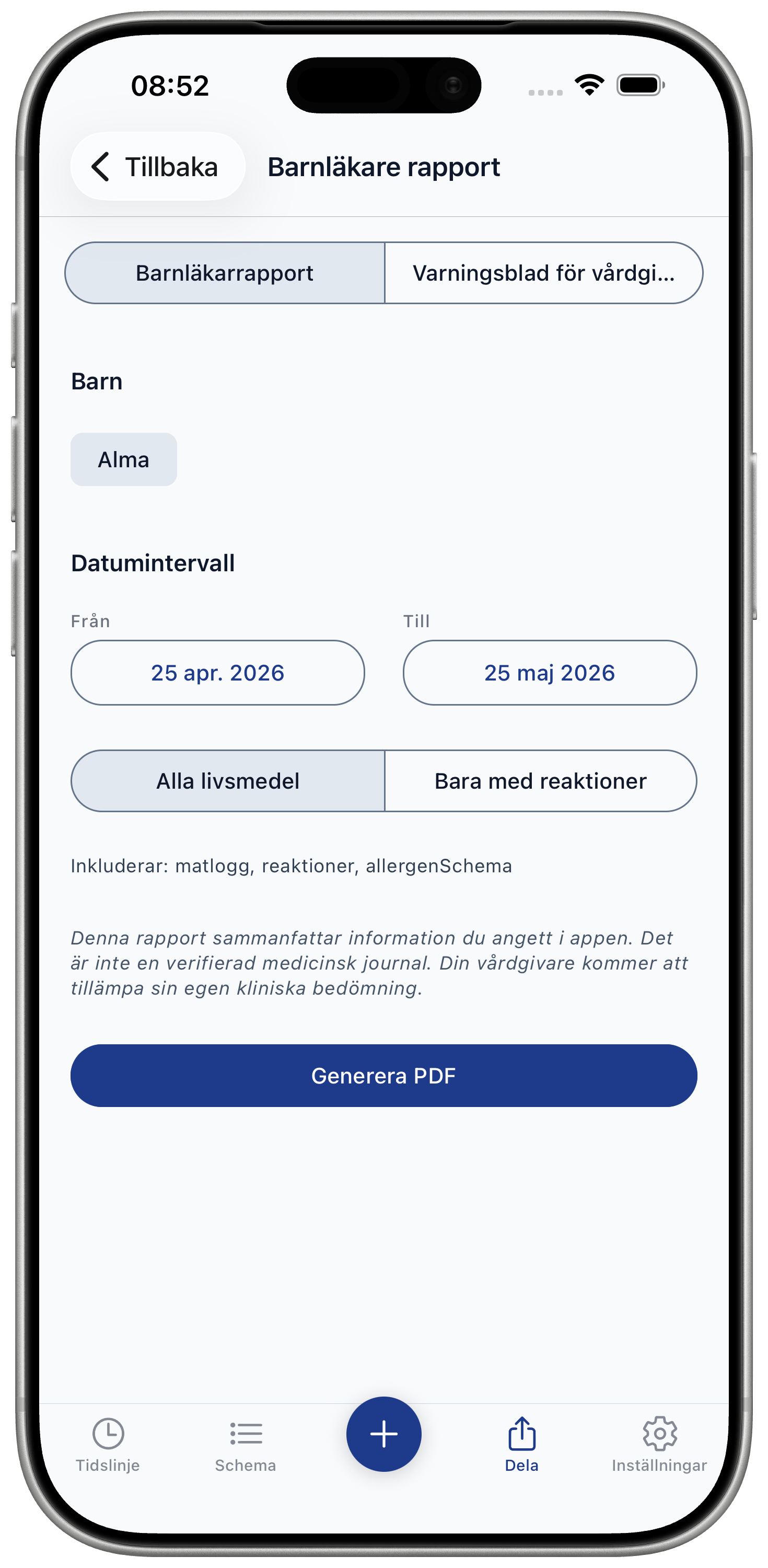 Paediatrician report screen
